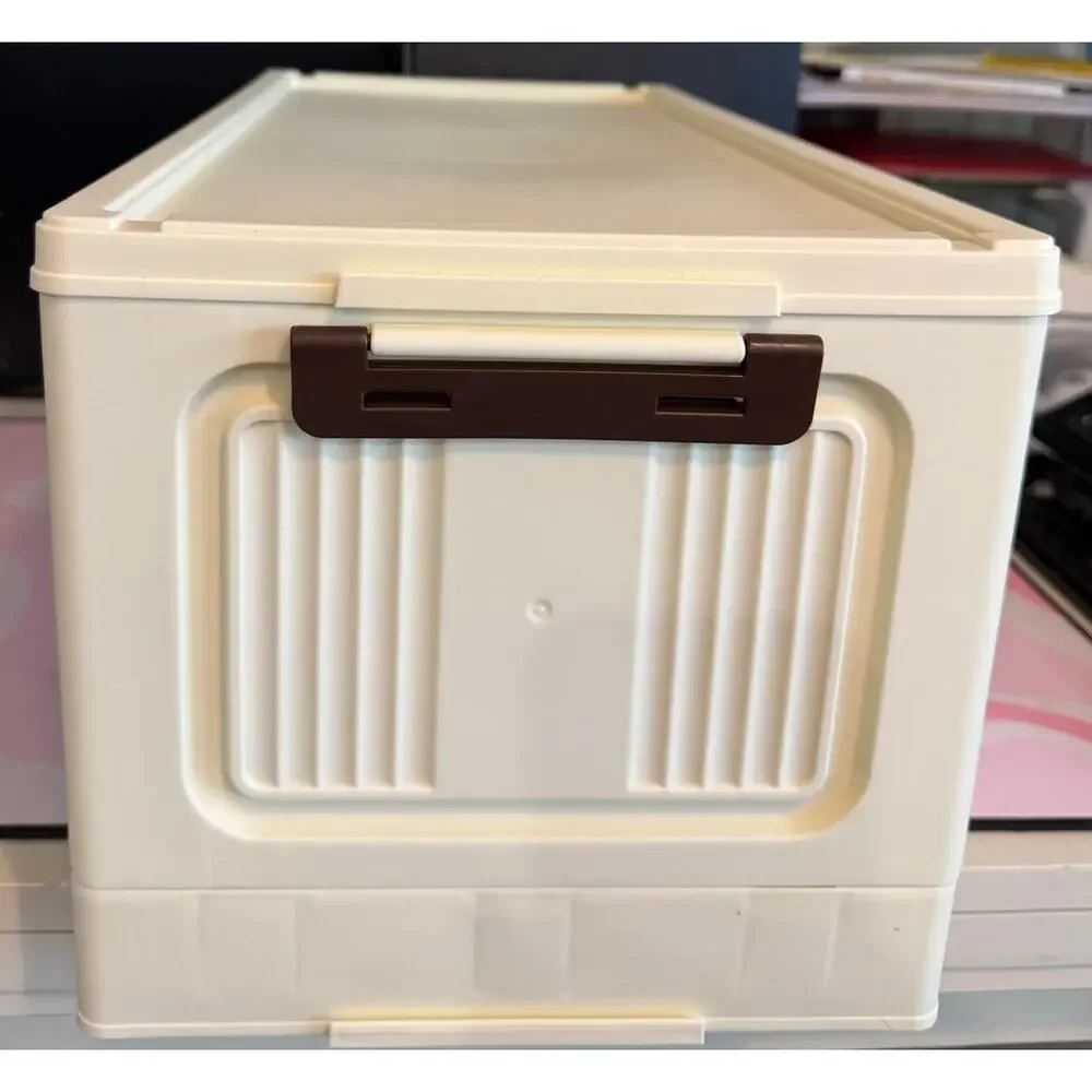 Modular Stackable Storage Cabinet Collapsible Storage Bins with wheels beige NEW
